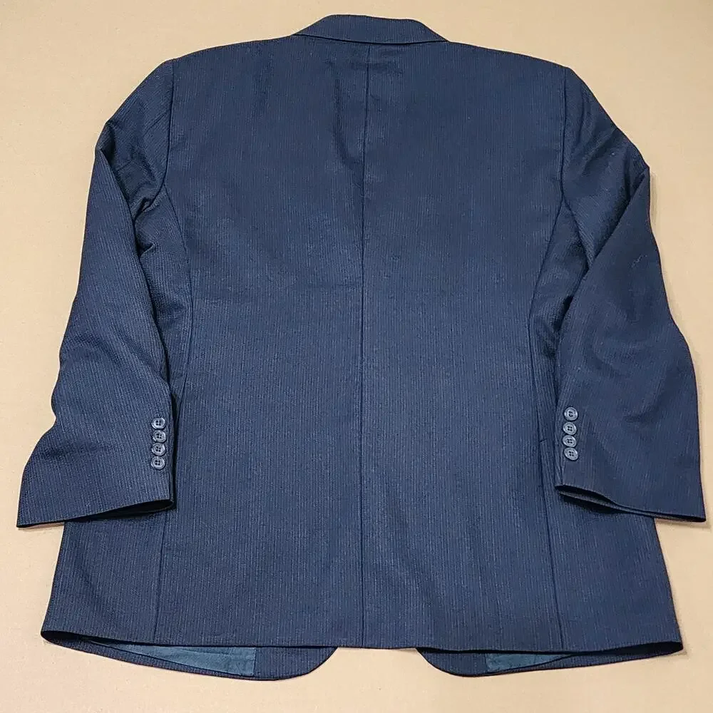 Barrington Suit Jacket Blazer Mens 44R Blue Striped Two Button Classic Fit